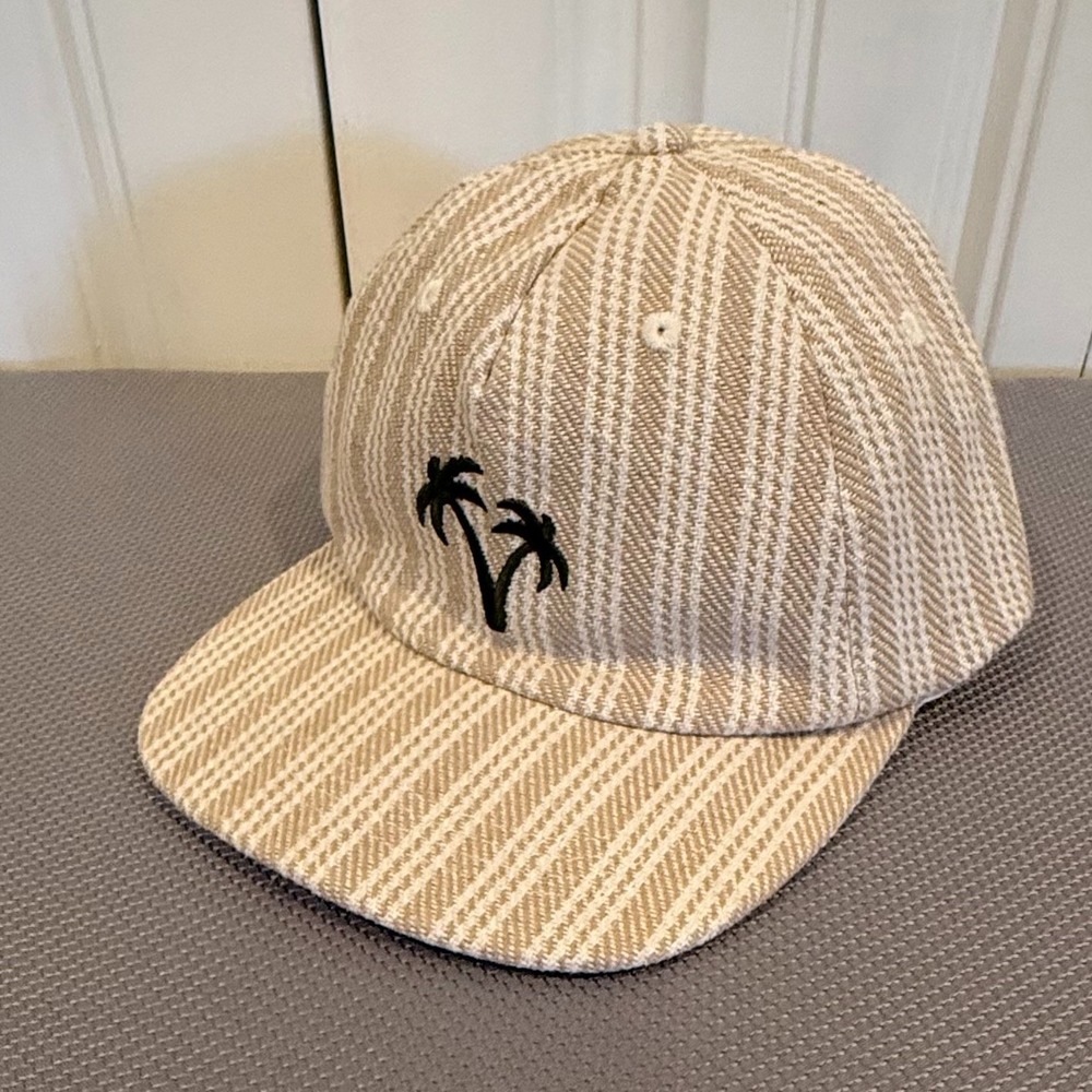 NWT Unbranded Palm Tree Embroidered Baseball Cap Tan Cream Striped Adjustable St